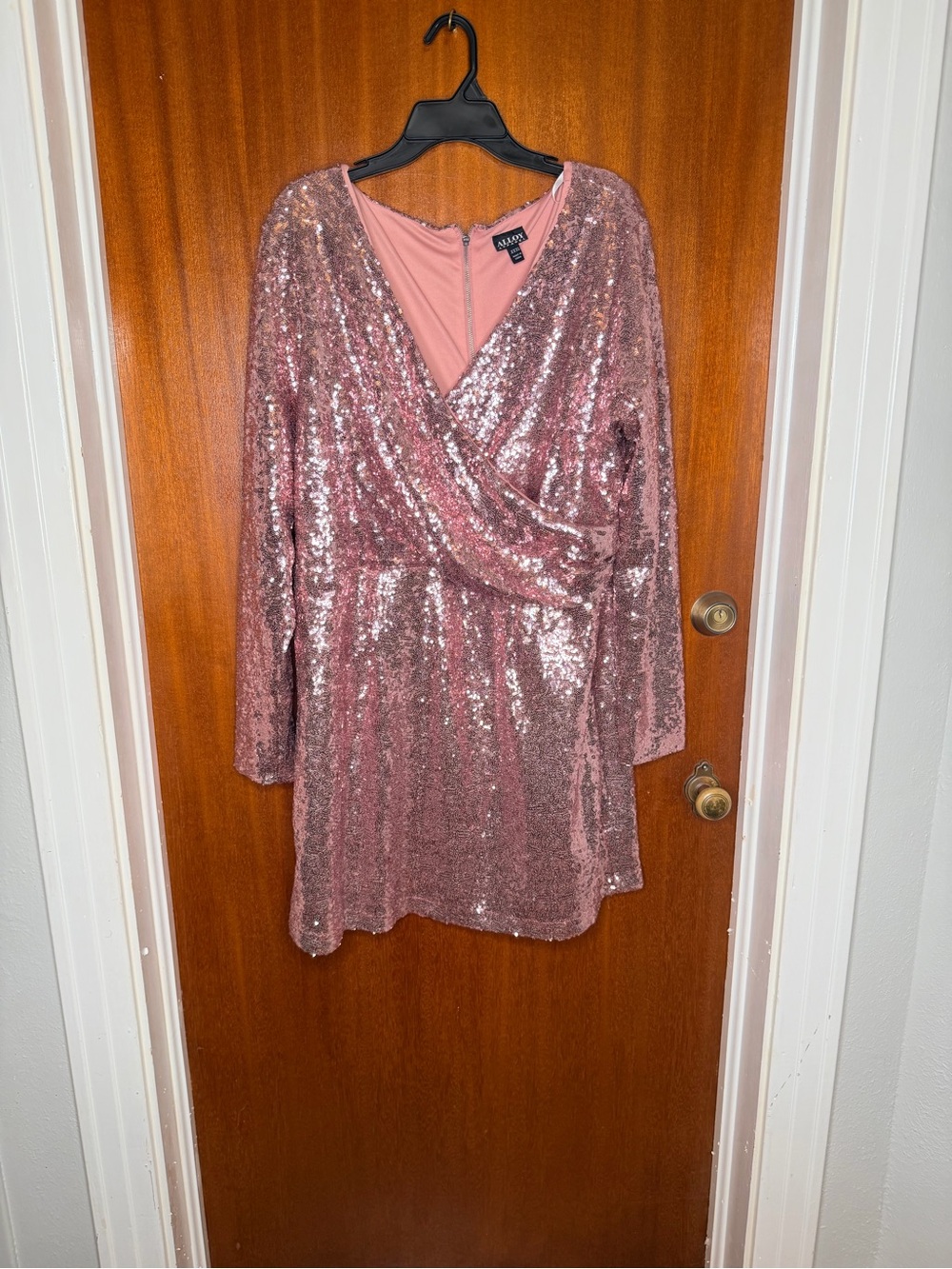 ALLOY Rose Pink Sequin Wrap-Front Long Sleeve Mini Dress